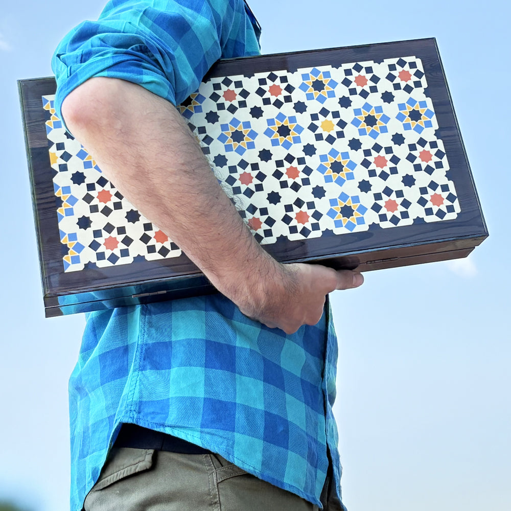 Biggdesign Yıldız Tavla, Çizilmez Zeminli, Mıknatıslı MDF Kasa, 2 Kat Vernik Cilalı