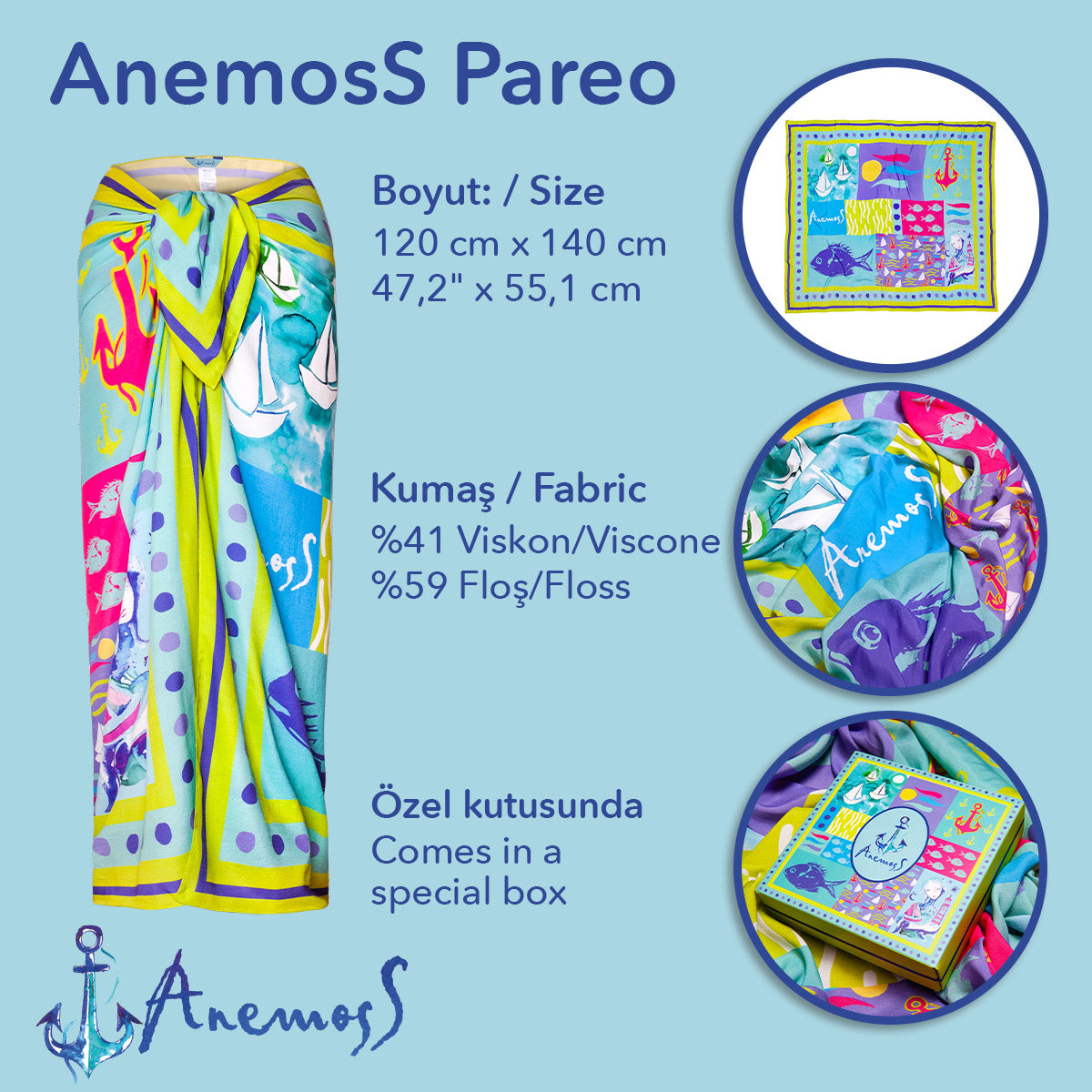 Anemoss Harmoni Viskon Pareo Yeşil 120*140 cm