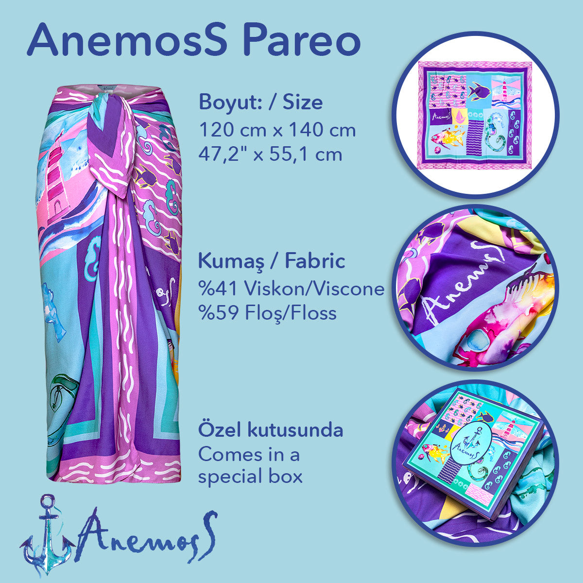 Anemoss Harmoni Viskon Pareo Pembe 120*140 cm