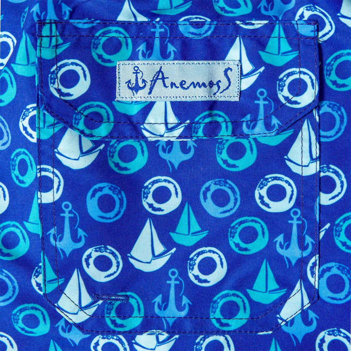 Anemoss Yelken Üç Cepli İçi Fileli Bel Lastik ve Bağlama İpli Erkek Deniz Şortu