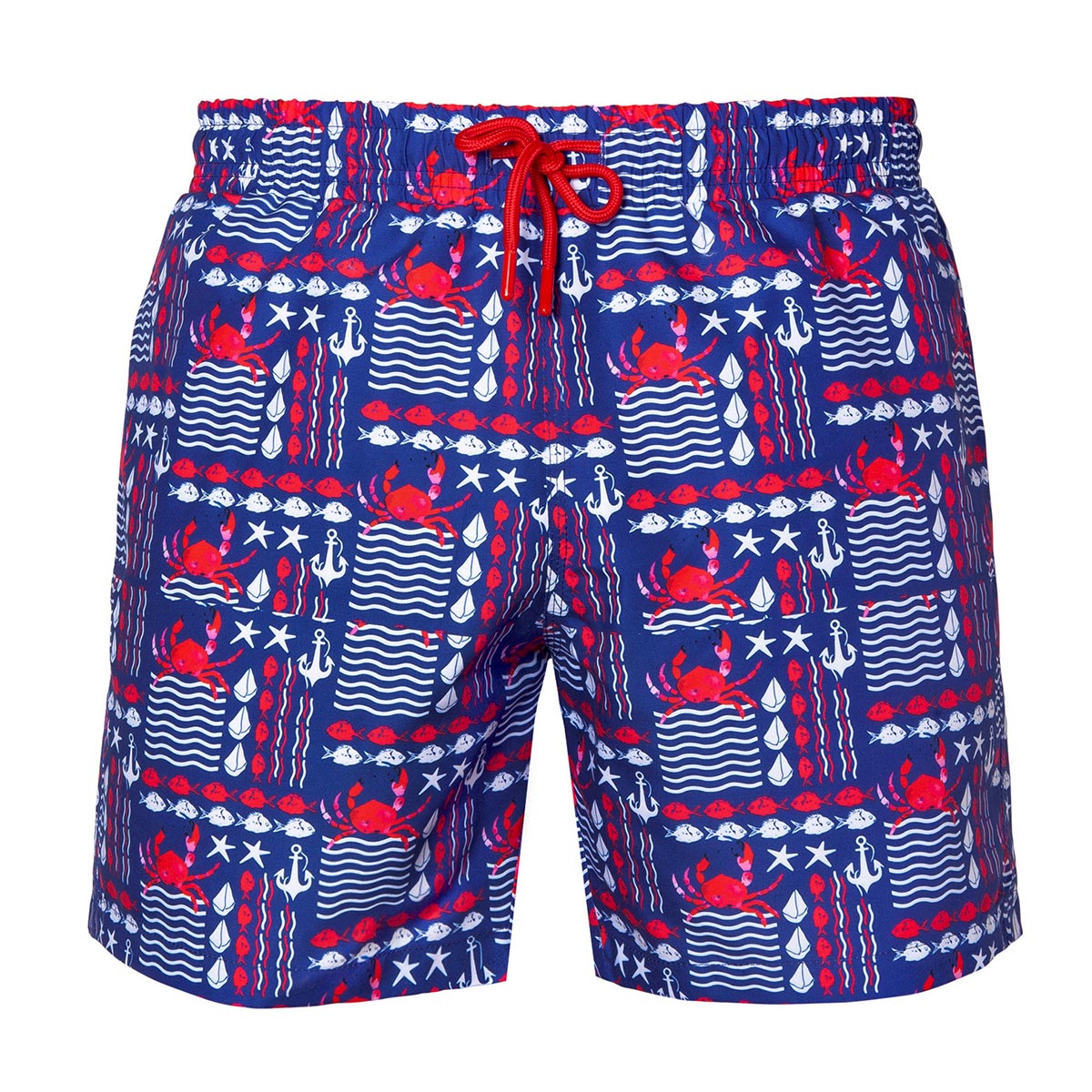 Anemoss Yengeç Üç Cepli İçi Fileli Bel Lastik ve Bağlama İpli Erkek Deniz Şortu