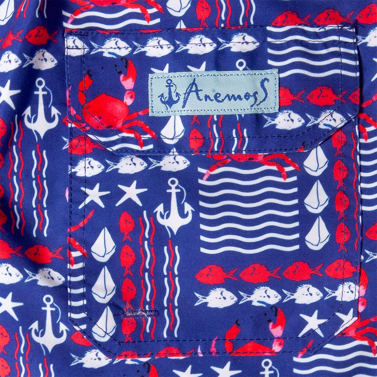 Anemoss Yengeç Üç Cepli İçi Fileli Bel Lastik ve Bağlama İpli Erkek Deniz Şortu