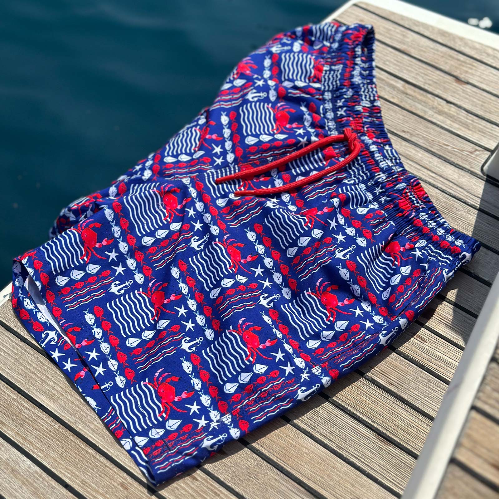 Anemoss Yengeç Üç Cepli İçi Fileli Bel Lastik ve Bağlama İpli Erkek Deniz Şortu