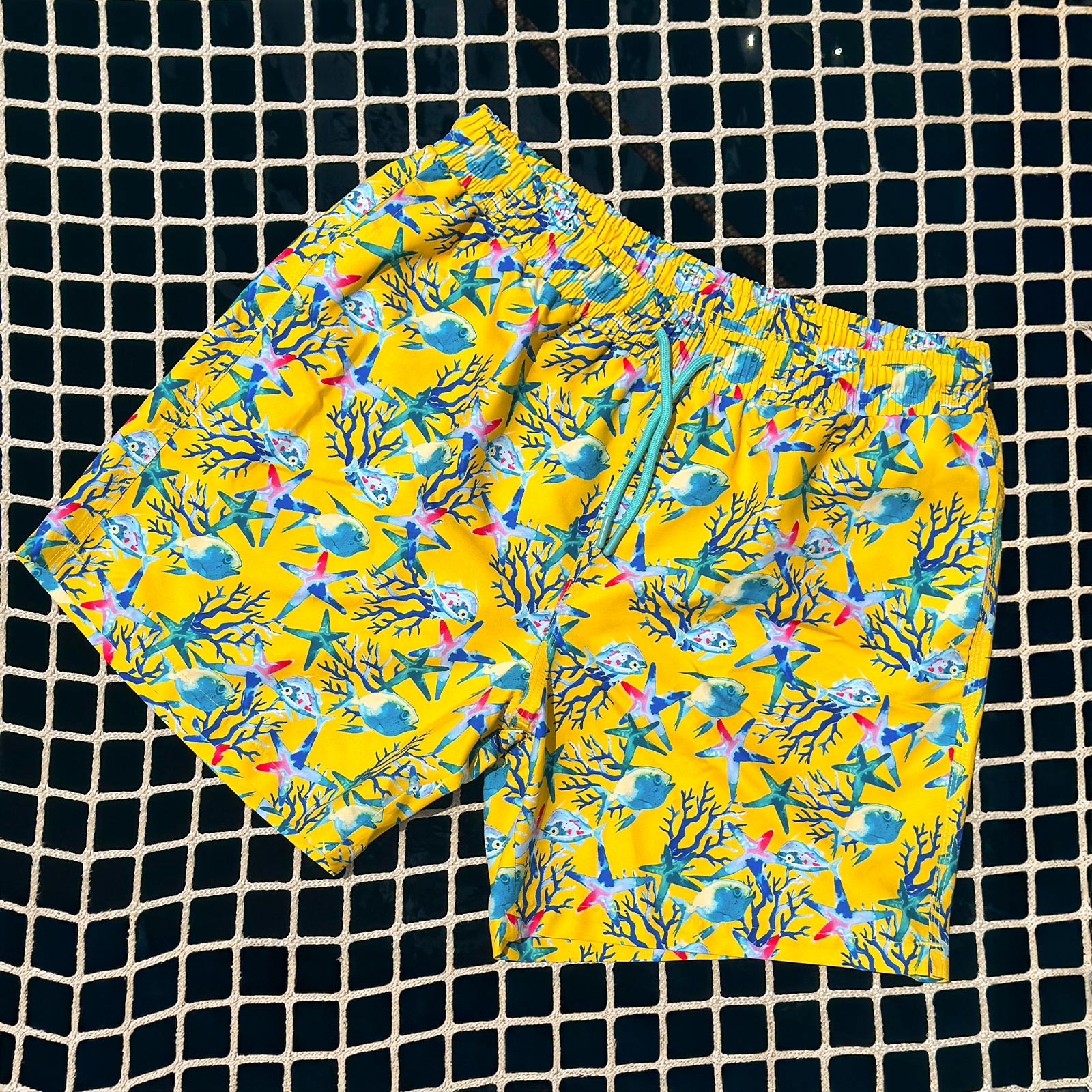 Anemoss Akvaryum Üç Cepli İçi Fileli Bel Lastik ve Bağlama İpli Erkek Deniz Şortu