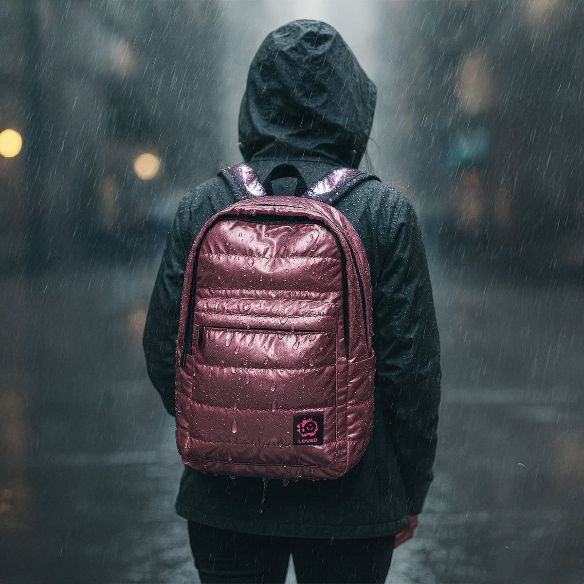 Biggdesign Moods Up Loved  Kapitone Su Geçirmez Kumaşlı Okul ve Laptop Sırt Çantası Pembe