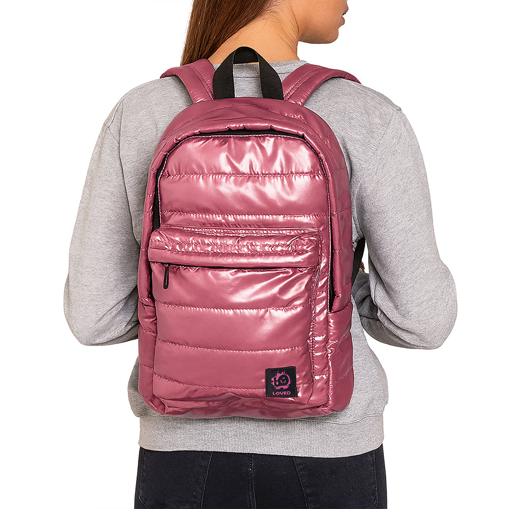 Biggdesign Moods Up Loved  Kapitone Su Geçirmez Kumaşlı Okul ve Laptop Sırt Çantası Pembe