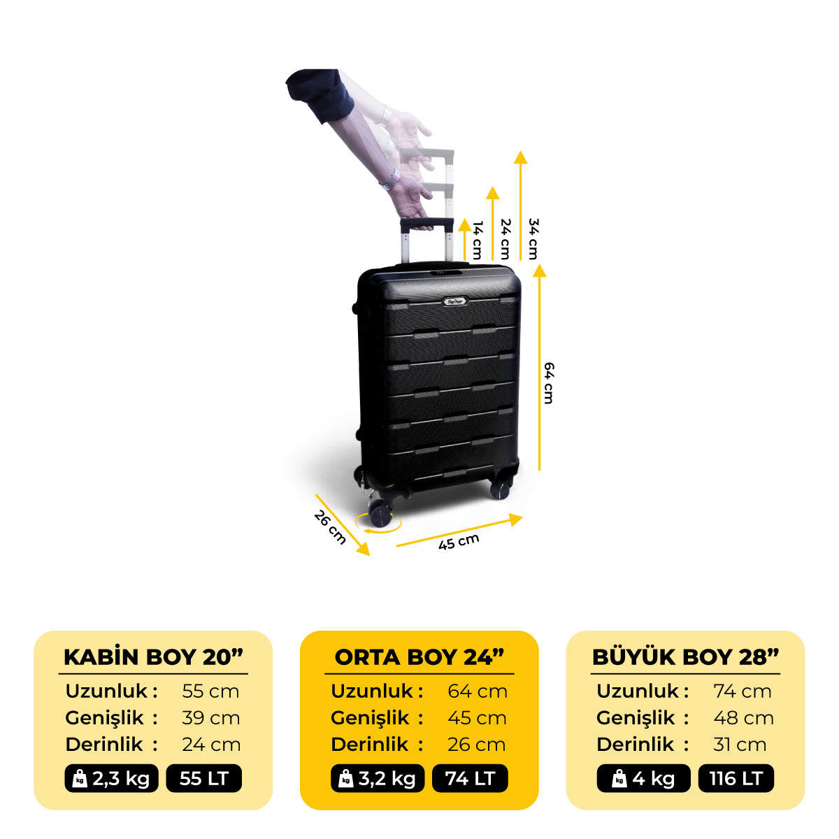 Biggdesign Moods Up TSA Kilitli 24" ABS Gövdeli Valiz  | Orta Boy-Siyah