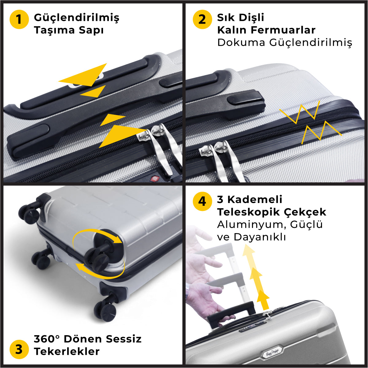 Biggdesign Moods Up TSA Kilitli 20" ABS Gövdeli Valiz  | Kabin Boy-Gümüş