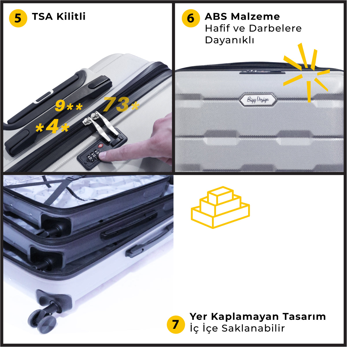 Biggdesign Moods Up TSA Kilitli 20" ABS Gövdeli Valiz  | Kabin Boy-Gümüş