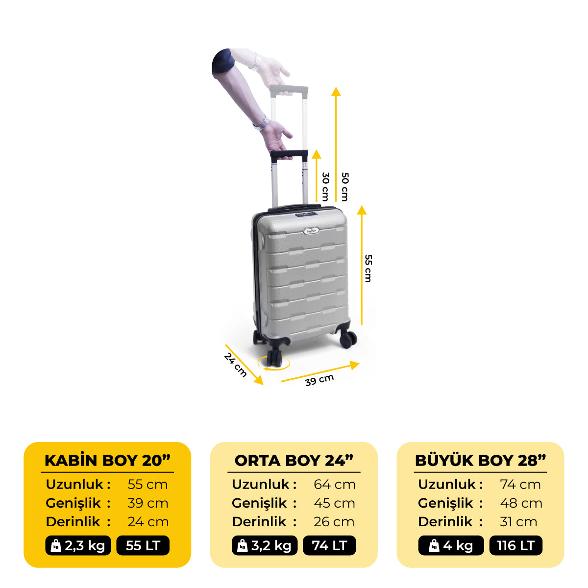 Biggdesign Moods Up TSA Kilitli 20" ABS Gövdeli Valiz  | Kabin Boy-Gümüş