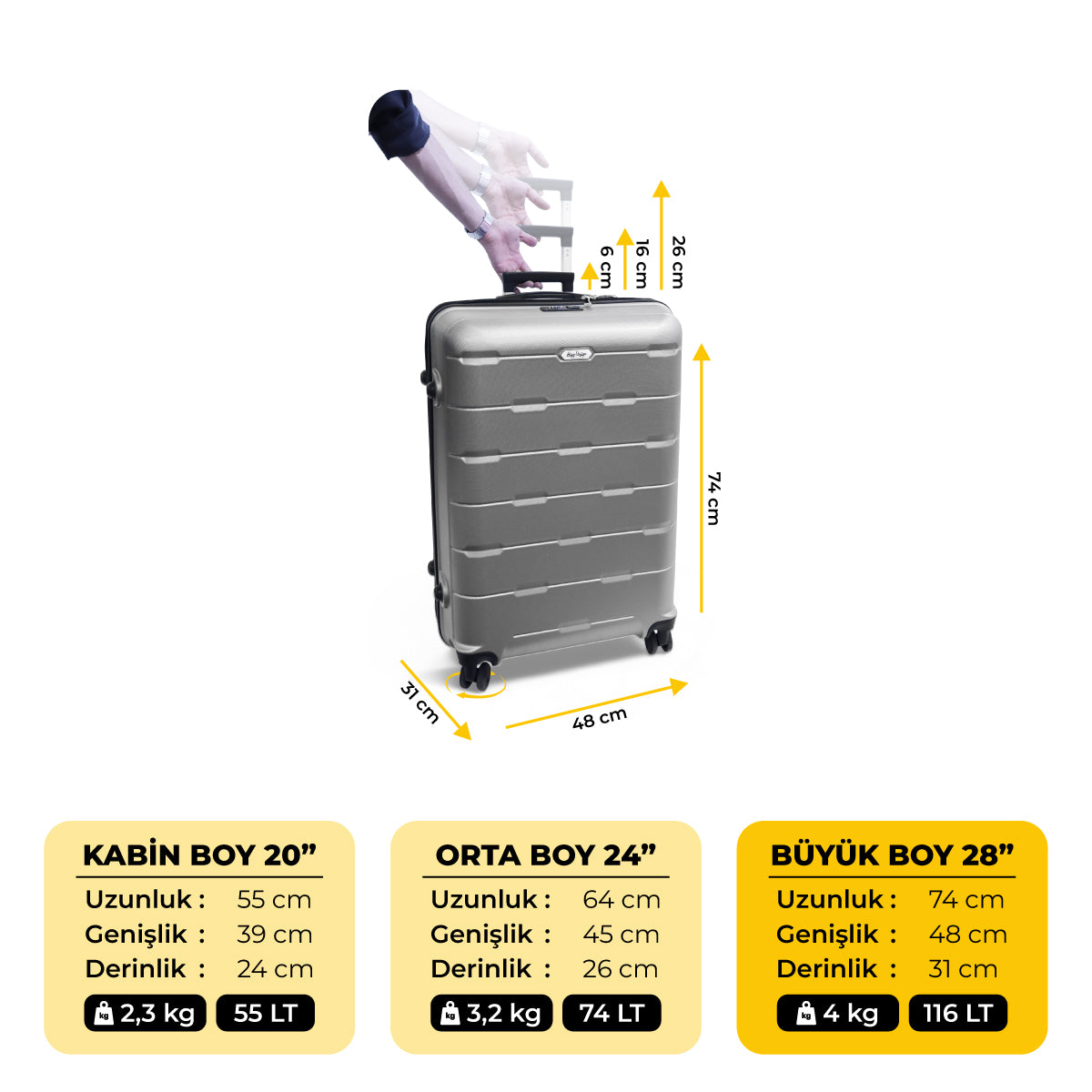 Biggdesign Moods Up TSA Kilitli 28" ABS Gövdeli Valiz  | Büyük Boy-Gümüş