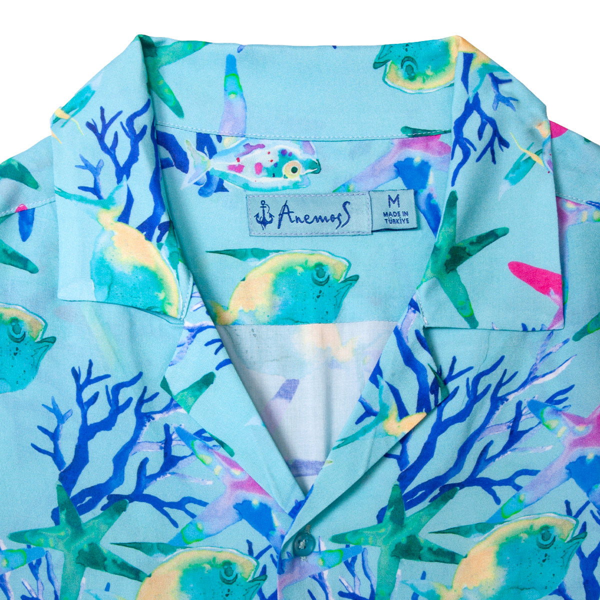 Anemoss Akvaryum Desenli %100 Viskon Yumuşak Nefes Alabilir Kumaşlı Erkek Gömlek