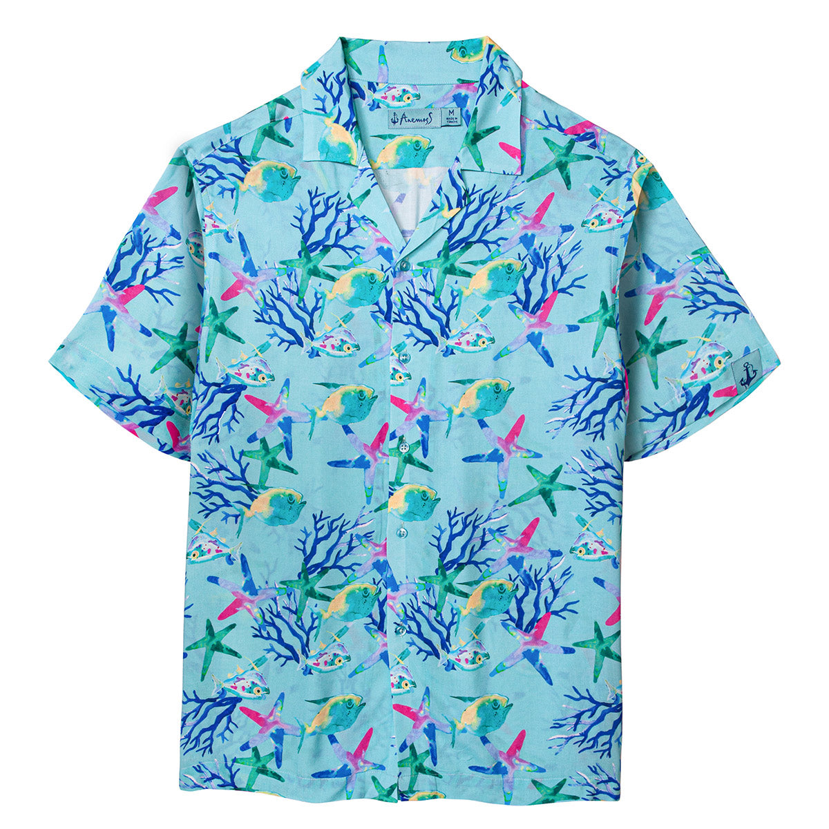 Anemoss Akvaryum Desenli %100 Viskon Yumuşak Nefes Alabilir Kumaşlı Erkek Gömlek