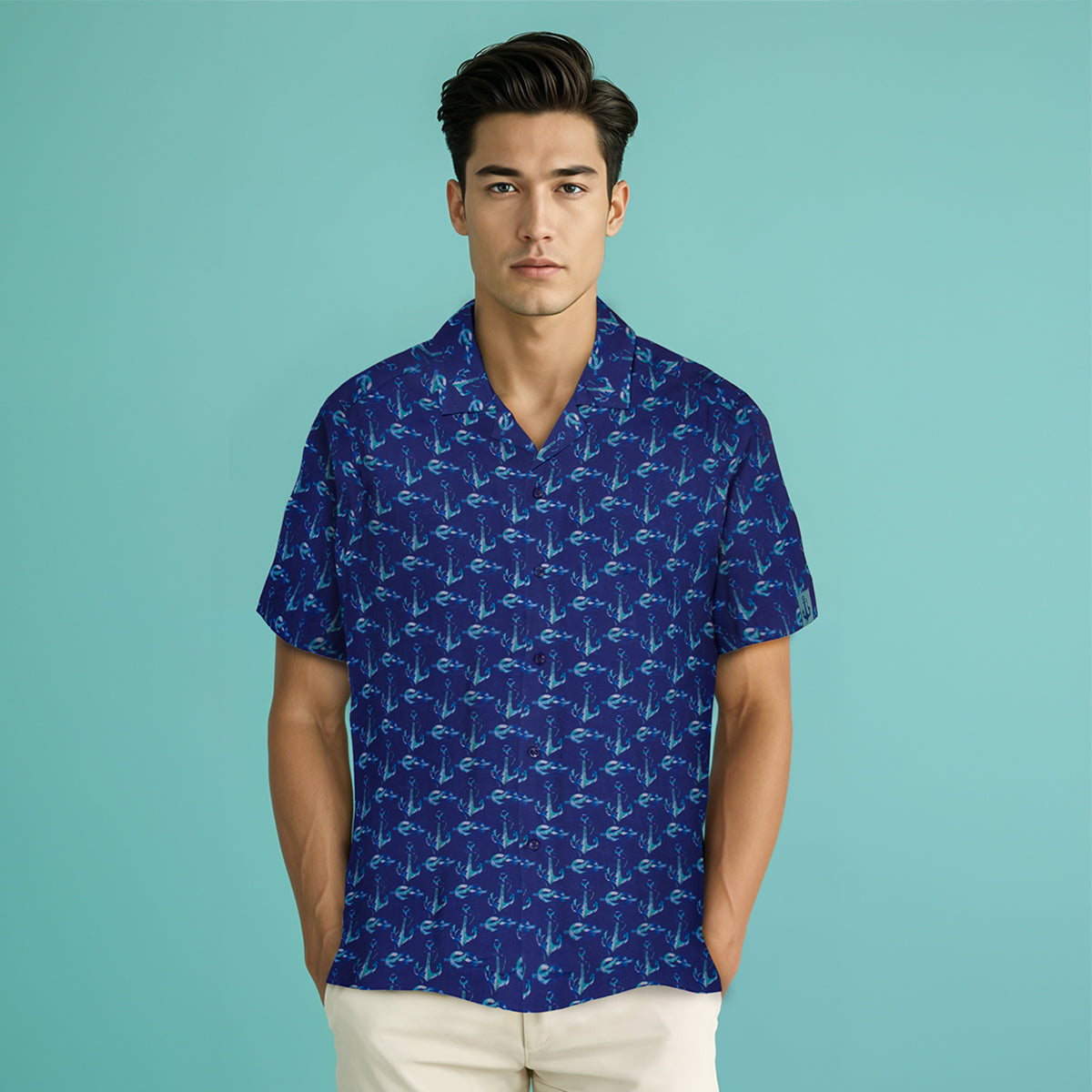 Anemoss Çapa Desenli %100 Viskon Yumuşak Nefes Alabilir Kumaşlı Erkek Gömlek