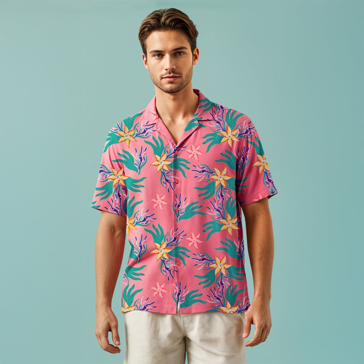 Anemoss Mercan Desenli %100 Viskon Yumuşak Nefes Alabilir Kumaşlı Erkek Gömlek