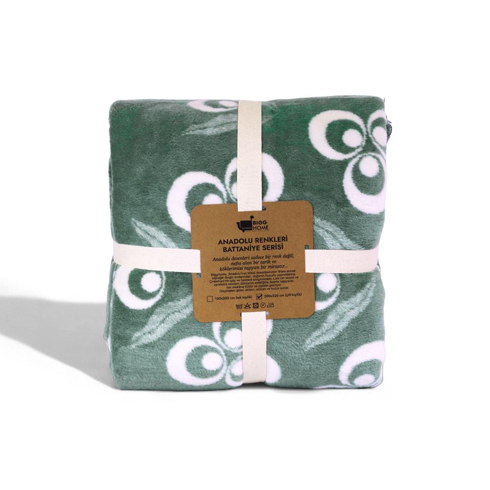 Bigghome Çintemani Yeşil Çift Kişilik Battaniye 200 x 220 cm