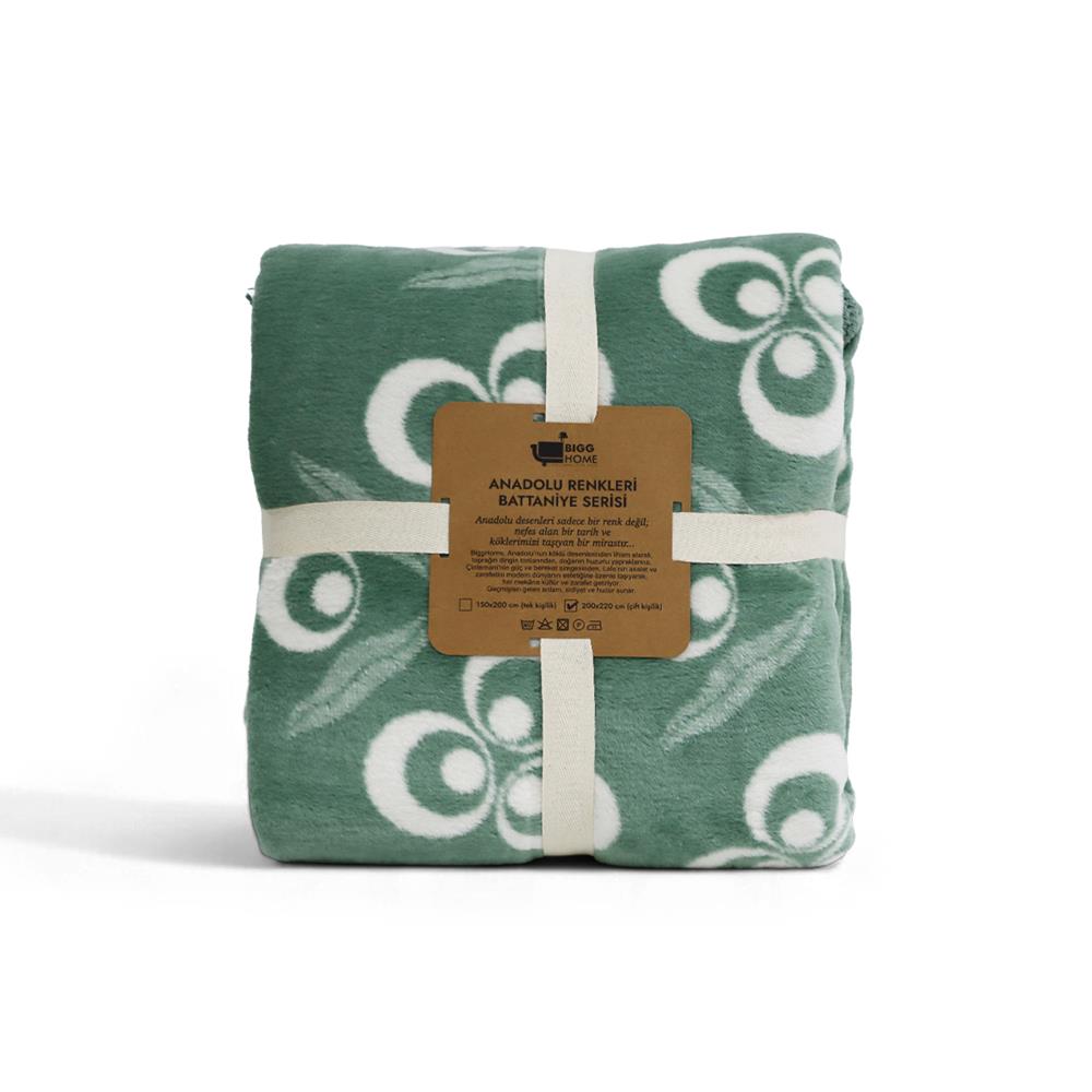 Bigghome Çintemani Yeşil Tek Kişilik Battaniye 150 x 200 cm