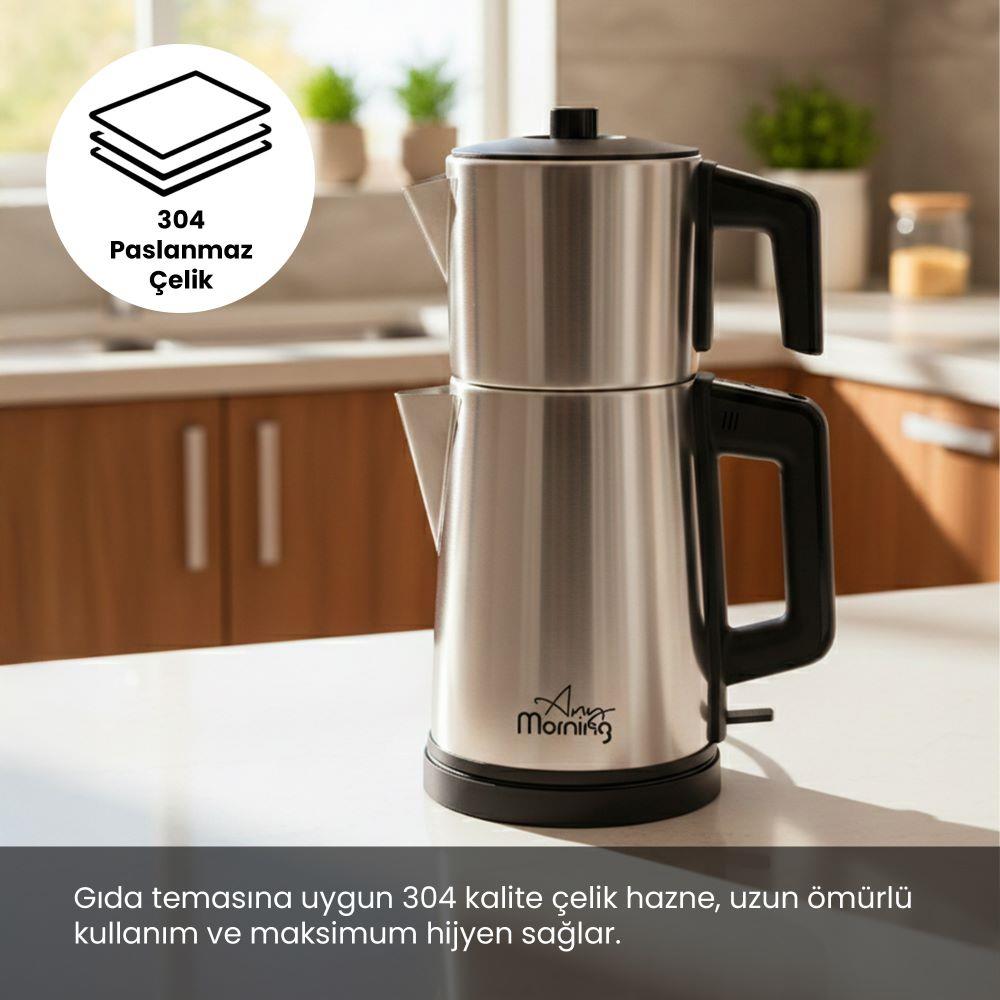 Any Morning OZ26CM10 2in1 Paslanmaz Çelik Çay Makinesi  ve Su Isıtıcı