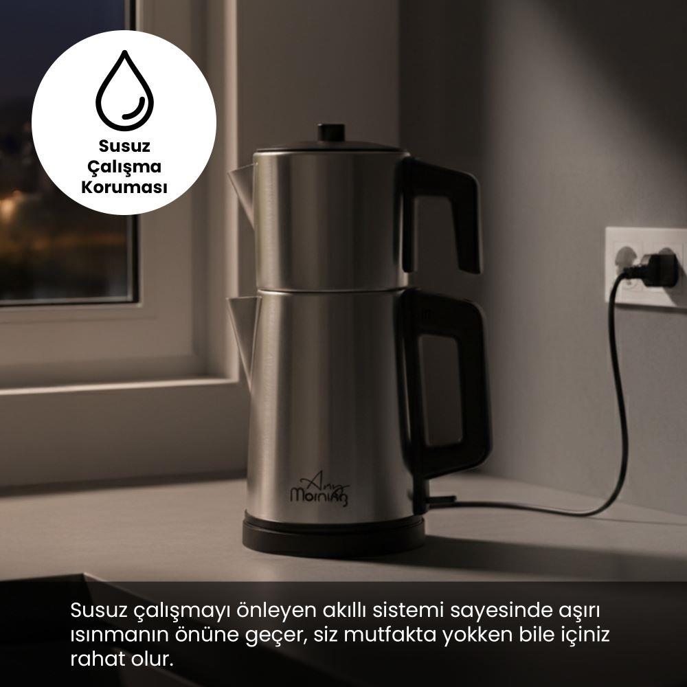 Any Morning OZ26CM10 2in1 Paslanmaz Çelik Çay Makinesi  ve Su Isıtıcı