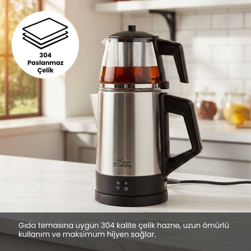 Any Morning OZ26CM05 Cam Demlikli Paslanmaz Çelik Çay Makinesi
