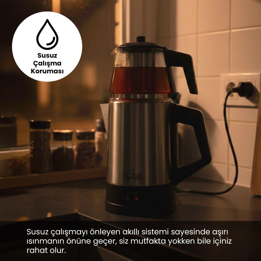 Any Morning OZ26CM05 Cam Demlikli Paslanmaz Çelik Çay Makinesi