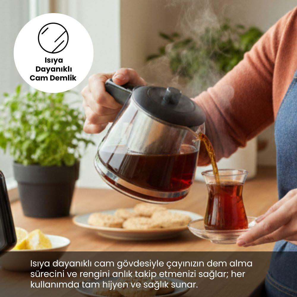 Any Morning OZ26CM05 Cam Demlikli Paslanmaz Çelik Çay Makinesi