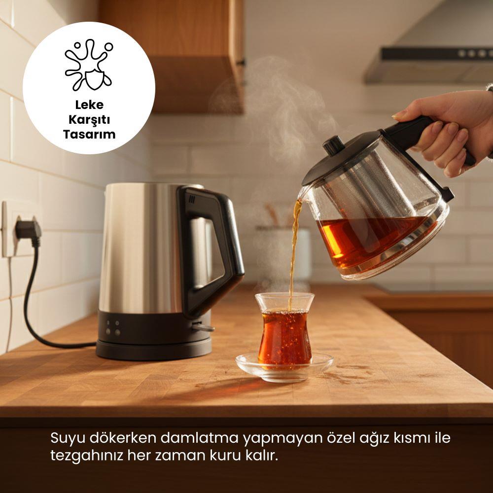 Any Morning OZ26CM05 Cam Demlikli Paslanmaz Çelik Çay Makinesi