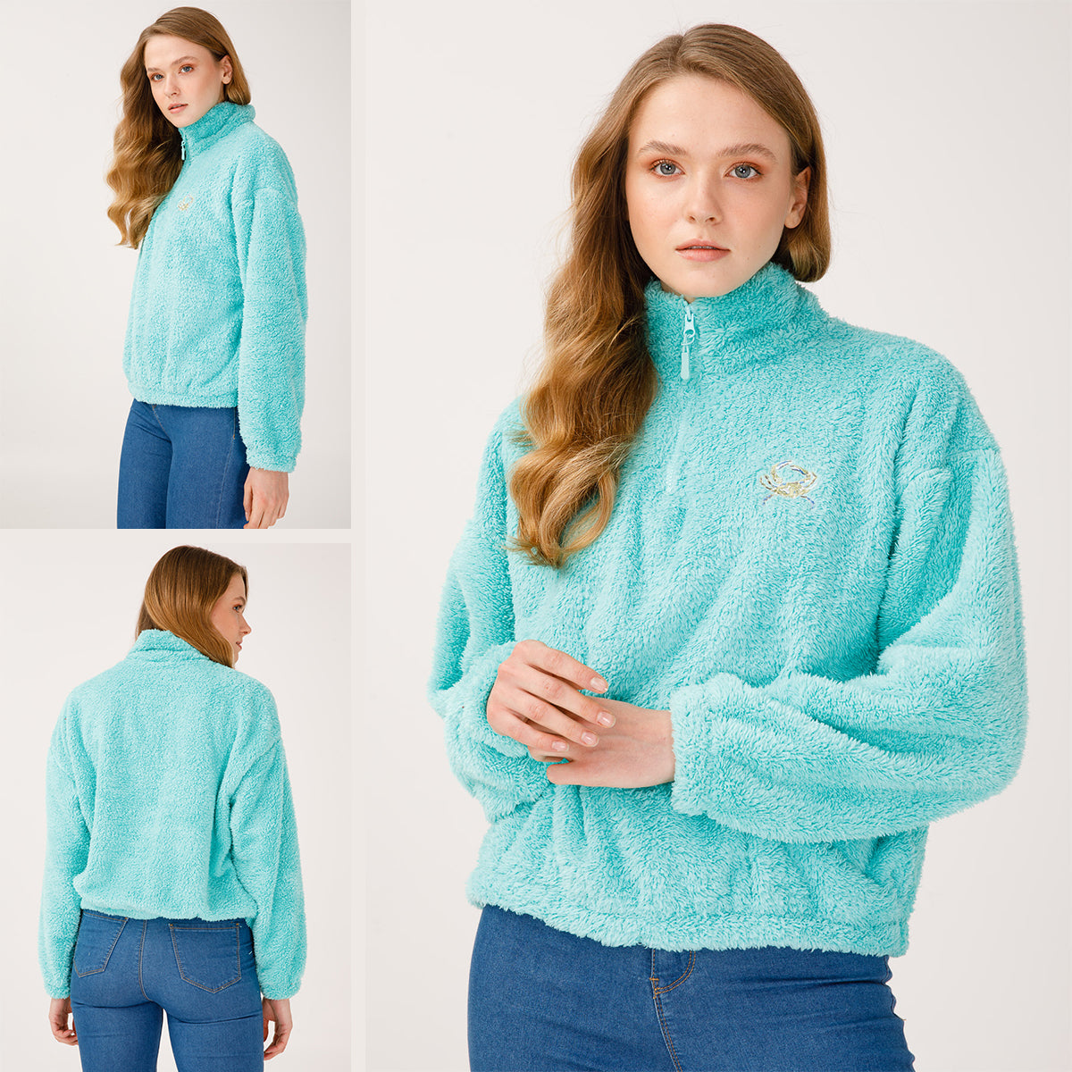 AnemosS Yengeç  Yarım Fermuarlı Polar Sweatshirt