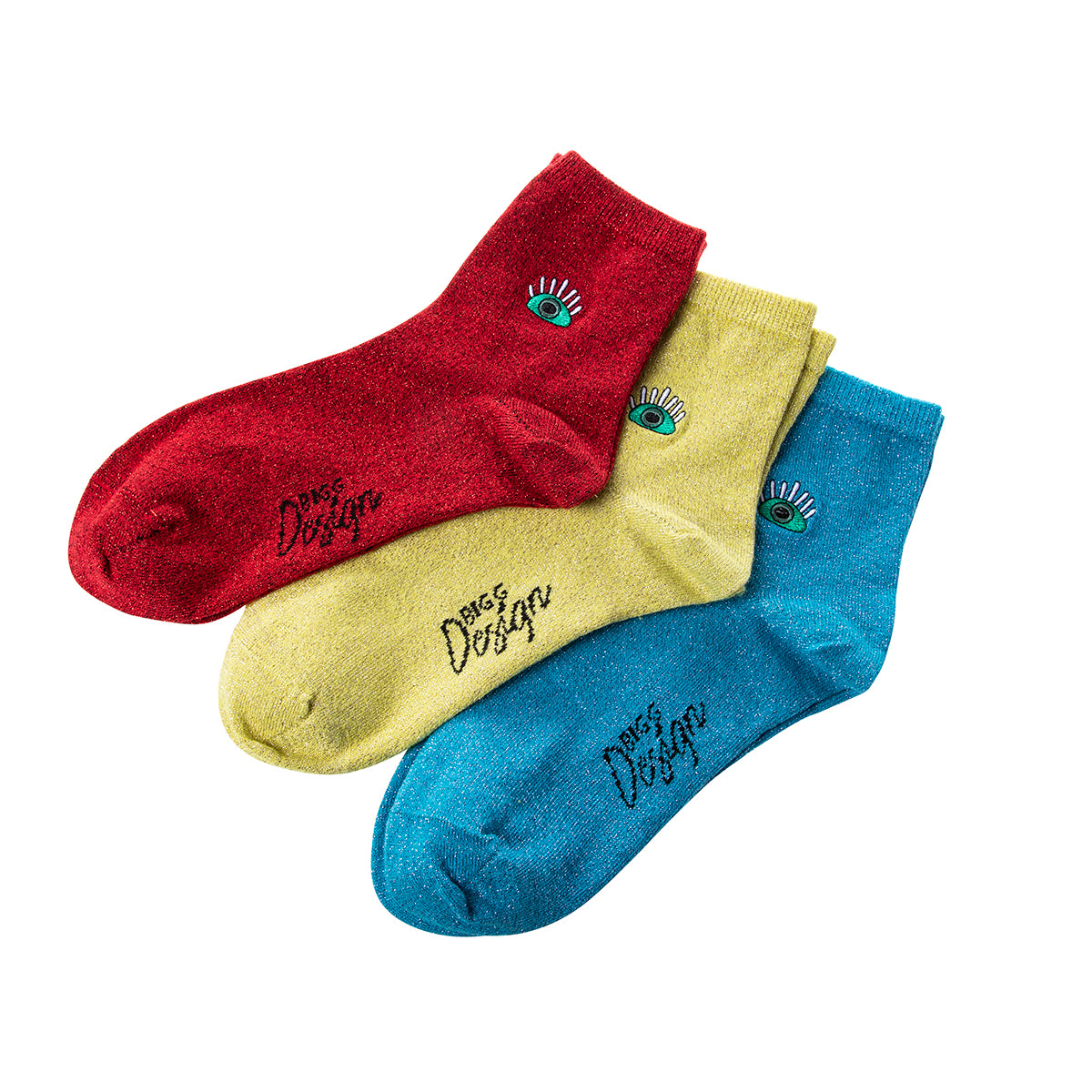 Biggdesign Gözüm Sende Simli Kadın 3'lü Kısa Soket Çorap Seti