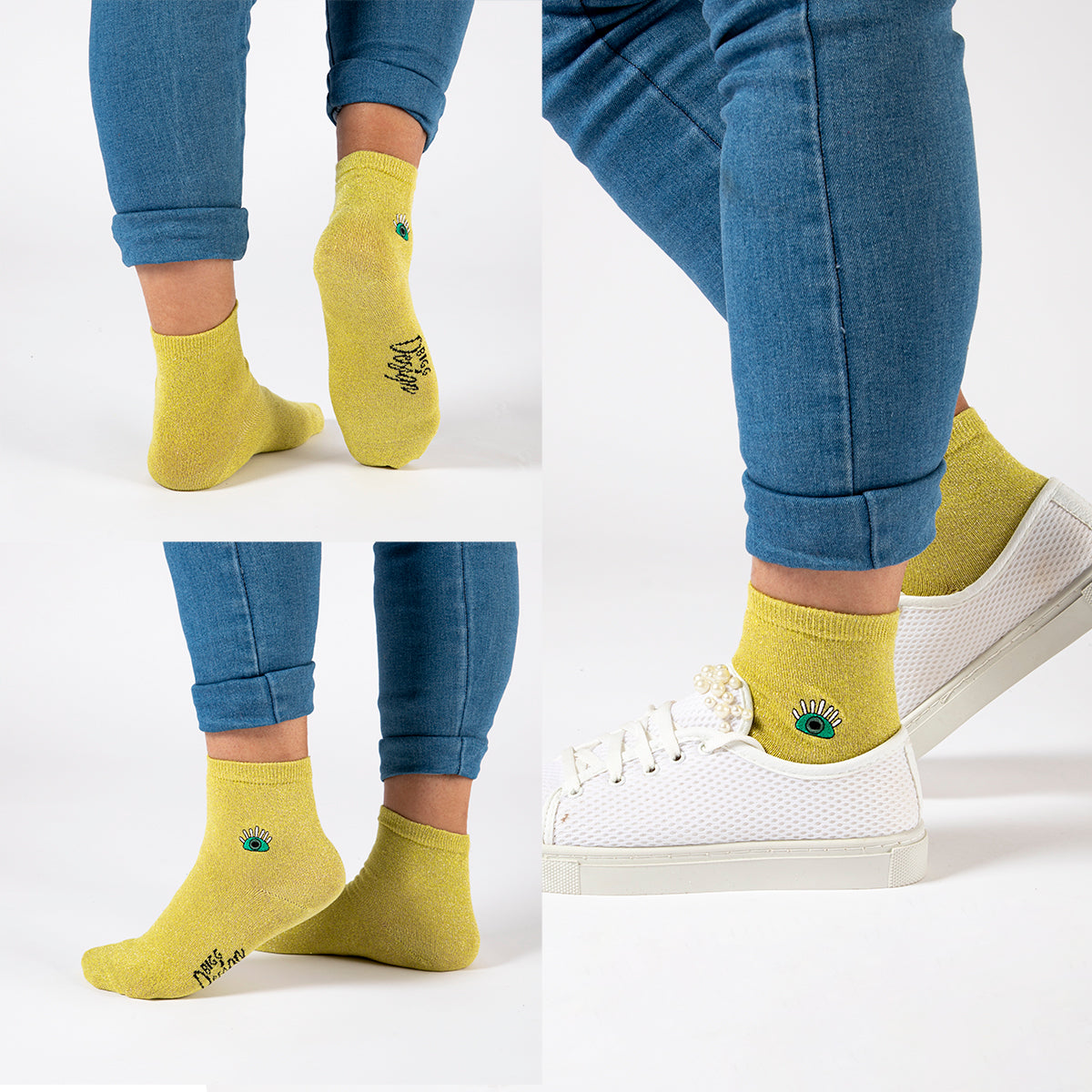 Biggdesign Gözüm Sende Simli Kadın 3'lü Kısa Soket Çorap Seti