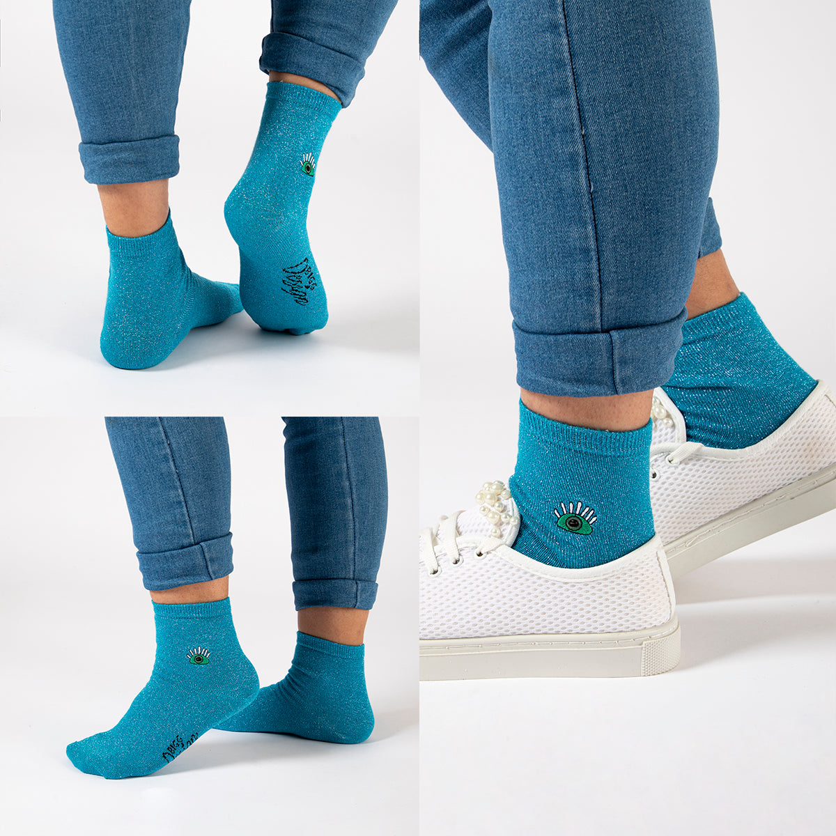 Biggdesign Gözüm Sende Simli Kadın 3'lü Kısa Soket Çorap Seti