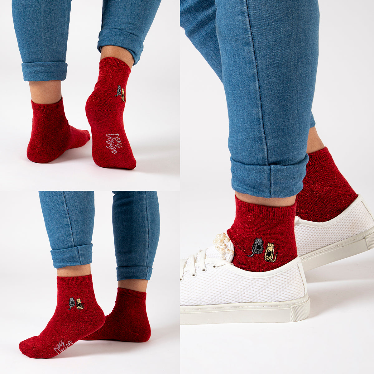 Biggdesign Simli Kadın 3'lü Kısa Soket Çorap Seti