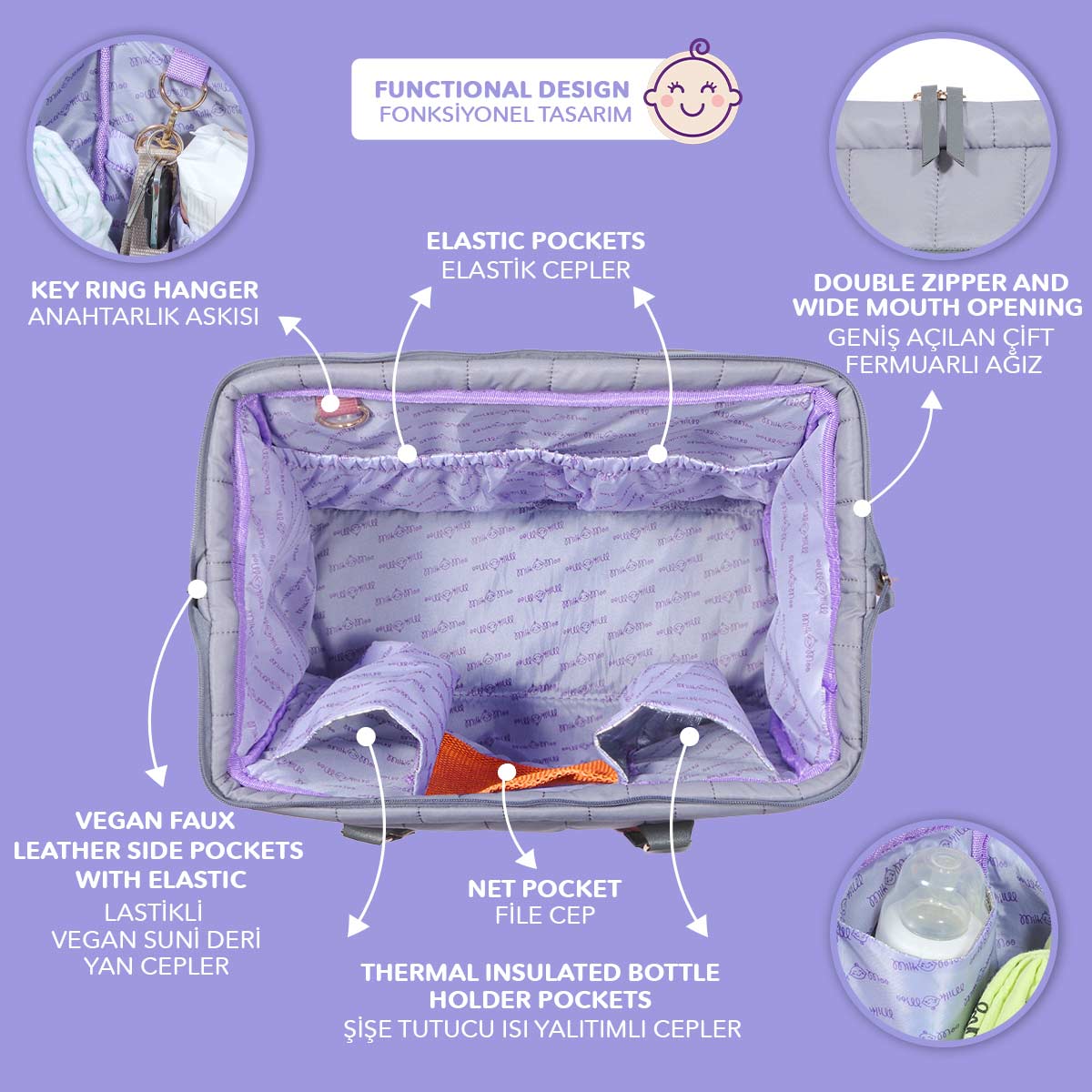 Milk&Moo Anne Bebek Bakım Çantası Antrasit