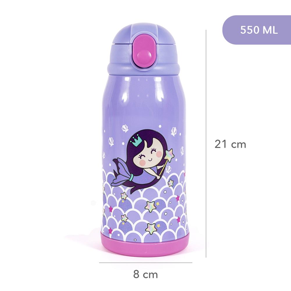 Milk&Moo Çelik Çocuk Matarası Çantalı Pırıltılı Deniz Kızı 550 ml