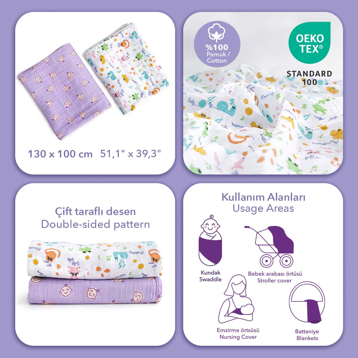 Milk&Moo Müslin Örtü 2'Li Set Milk&Moo Friends