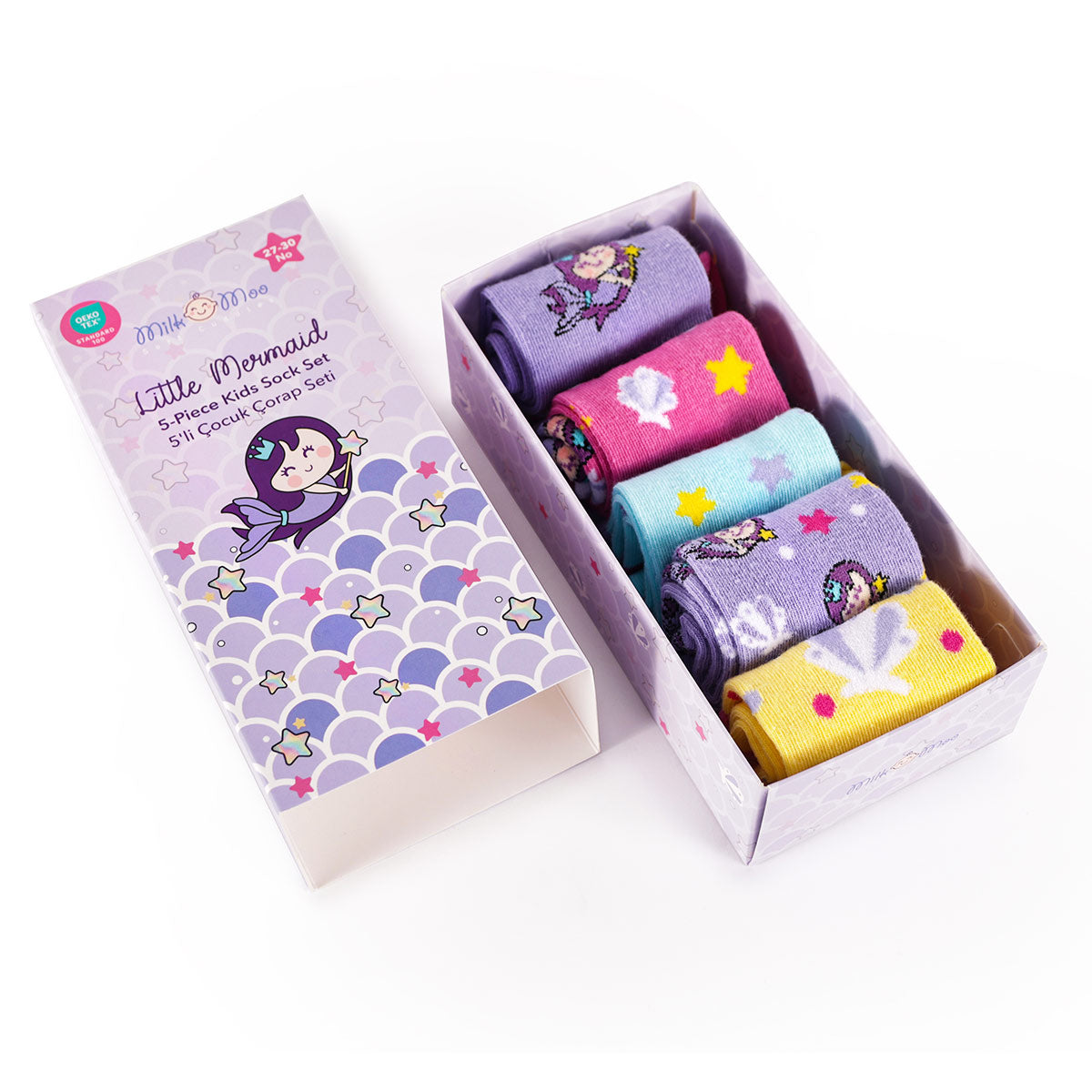 Milk&Moo Pırıltılı Deniz Kızı Çocuk 5'li Çorap Seti, Beden 27-30, Yumuşak ve Cilt Dostu