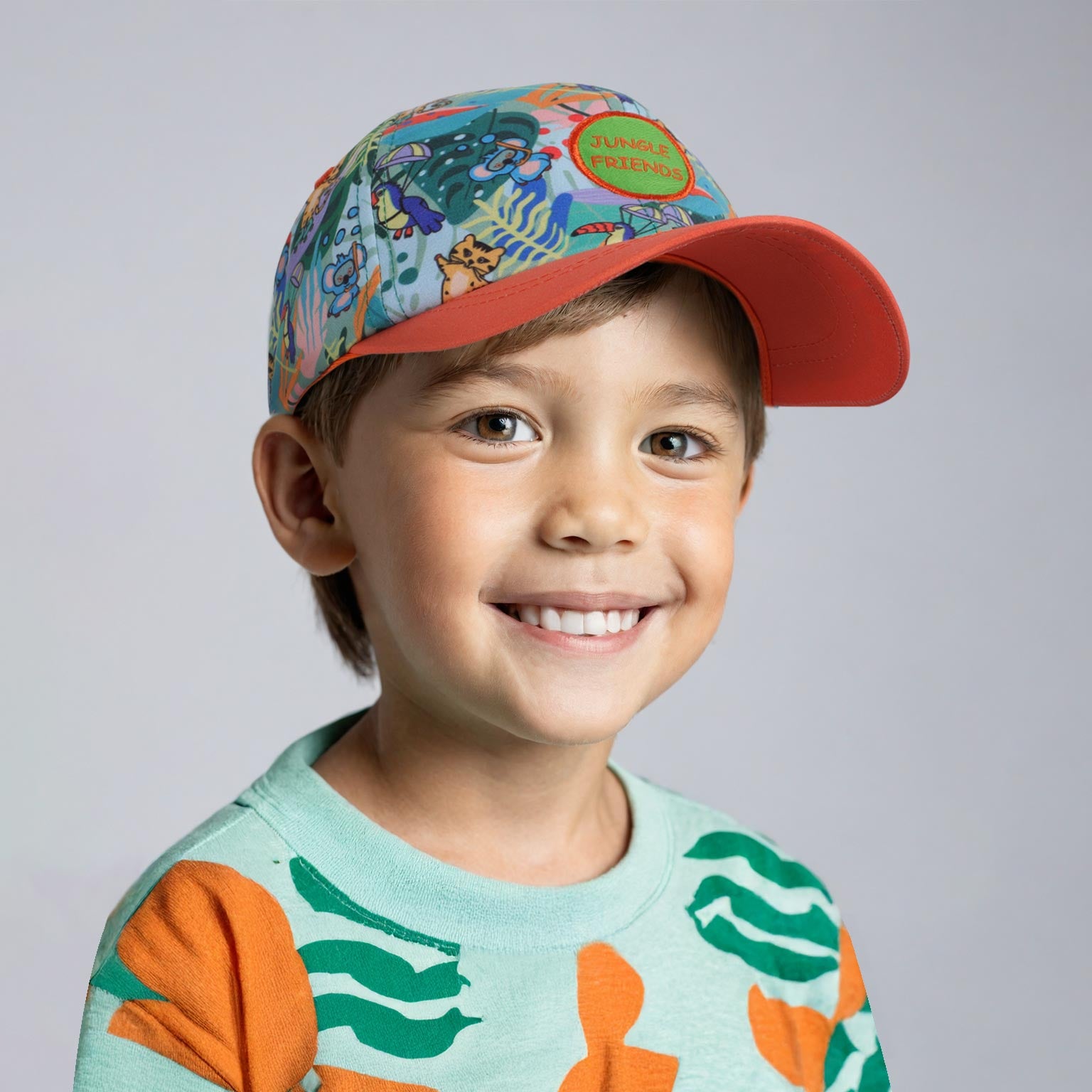 Milk&Moo Jungle Friends 4-6 Yaş Erkek Çocuk Şapkası - Turuncu, Nakışlı, Ayarlanabilir Yazlık