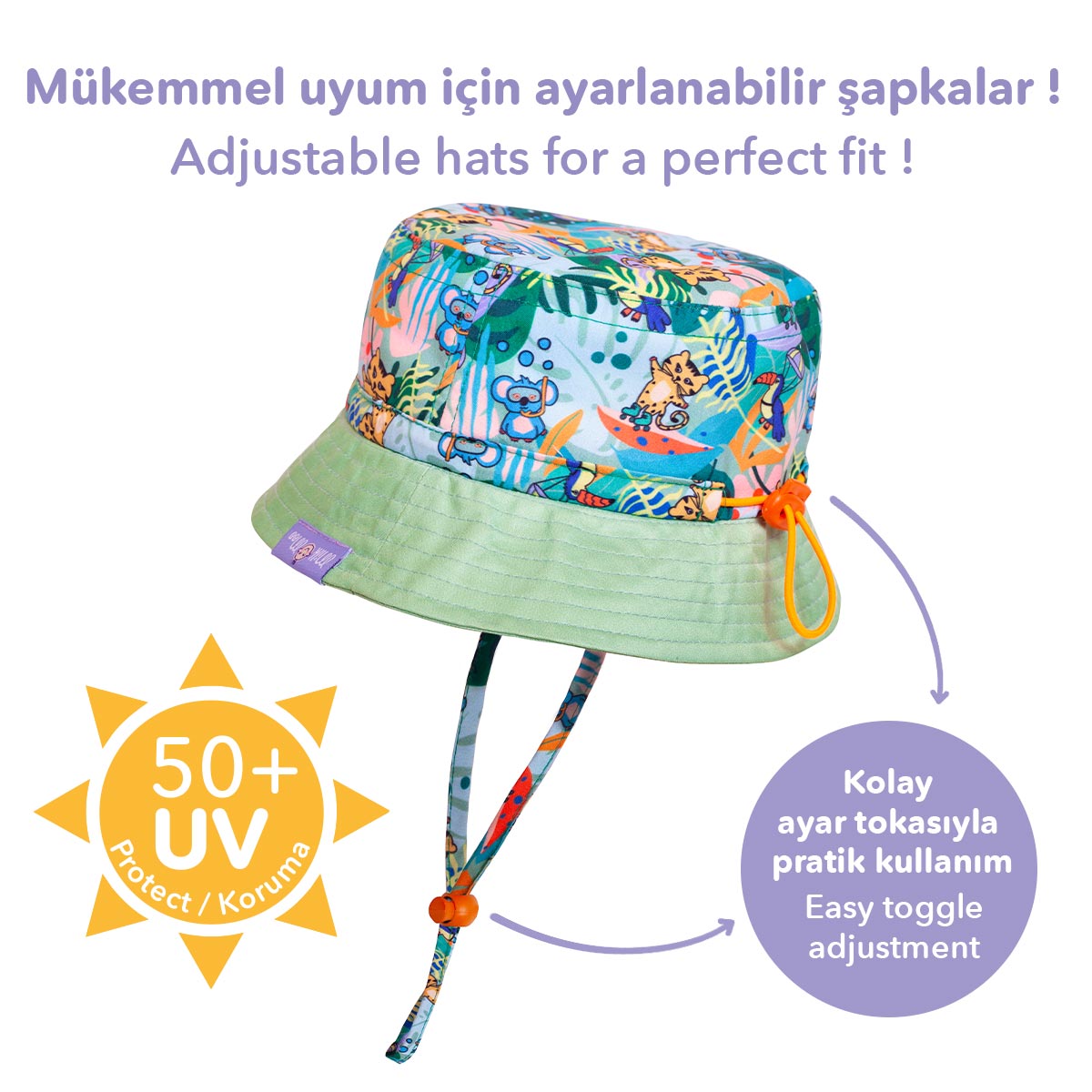 Milk&Moo Jungle Friends Ayarlanabilir Yazlık Bebek Şapkası 0-18 Ay