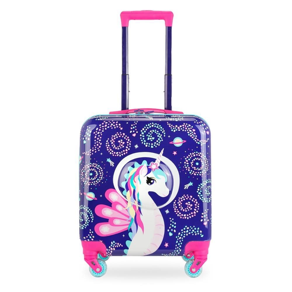 Milk&Moo Renkli Işıklı Tekerlekli Çekçekli Çocuk Valiz 3D Ayris Tasarımlı