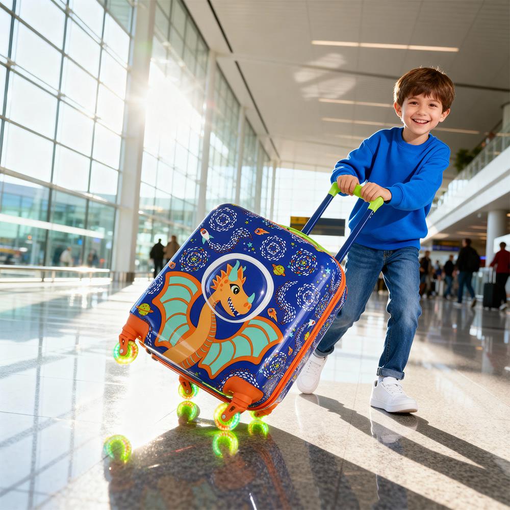 Milk&Moo Renkli Işıklı Tekerlekli Çekçekli Çocuk Valiz 3D Ponix Tasarımlı
