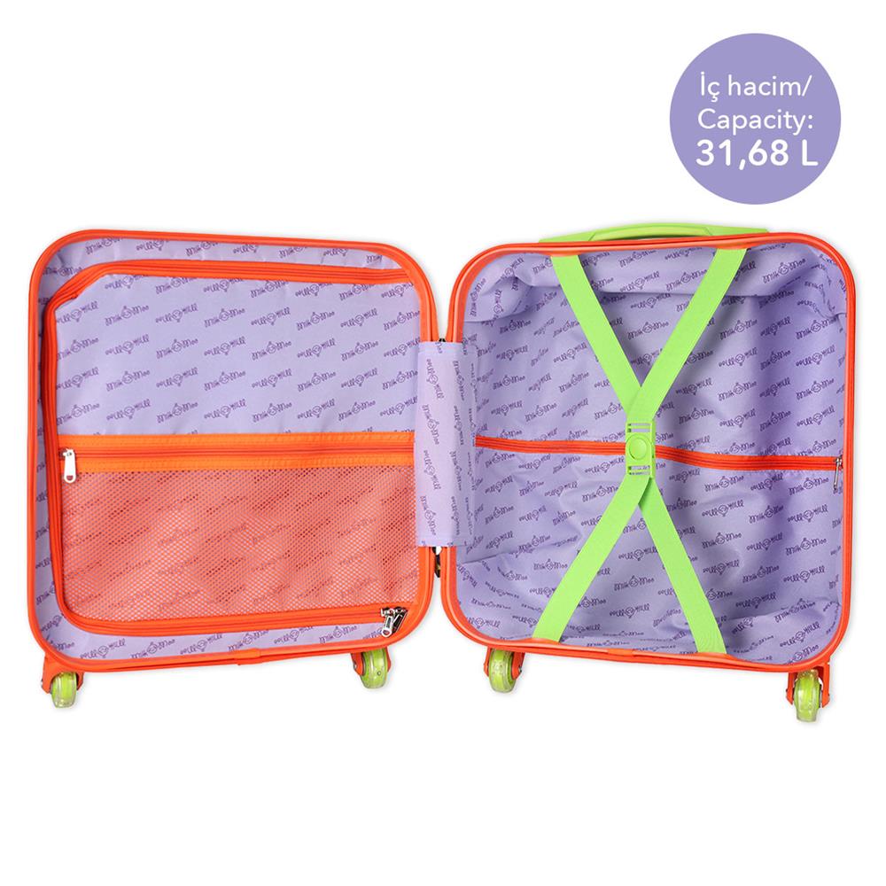 Milk&Moo Renkli Işıklı Tekerlekli Çekçekli Çocuk Valiz 3D Ponix Tasarımlı