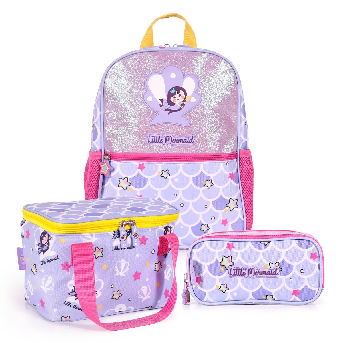 Milk&Moo Çocuk Sırt Çantası, Kalem Kutusu, Beslenme Çantası 3'lü Set Pırıltılı Deniz Kızı