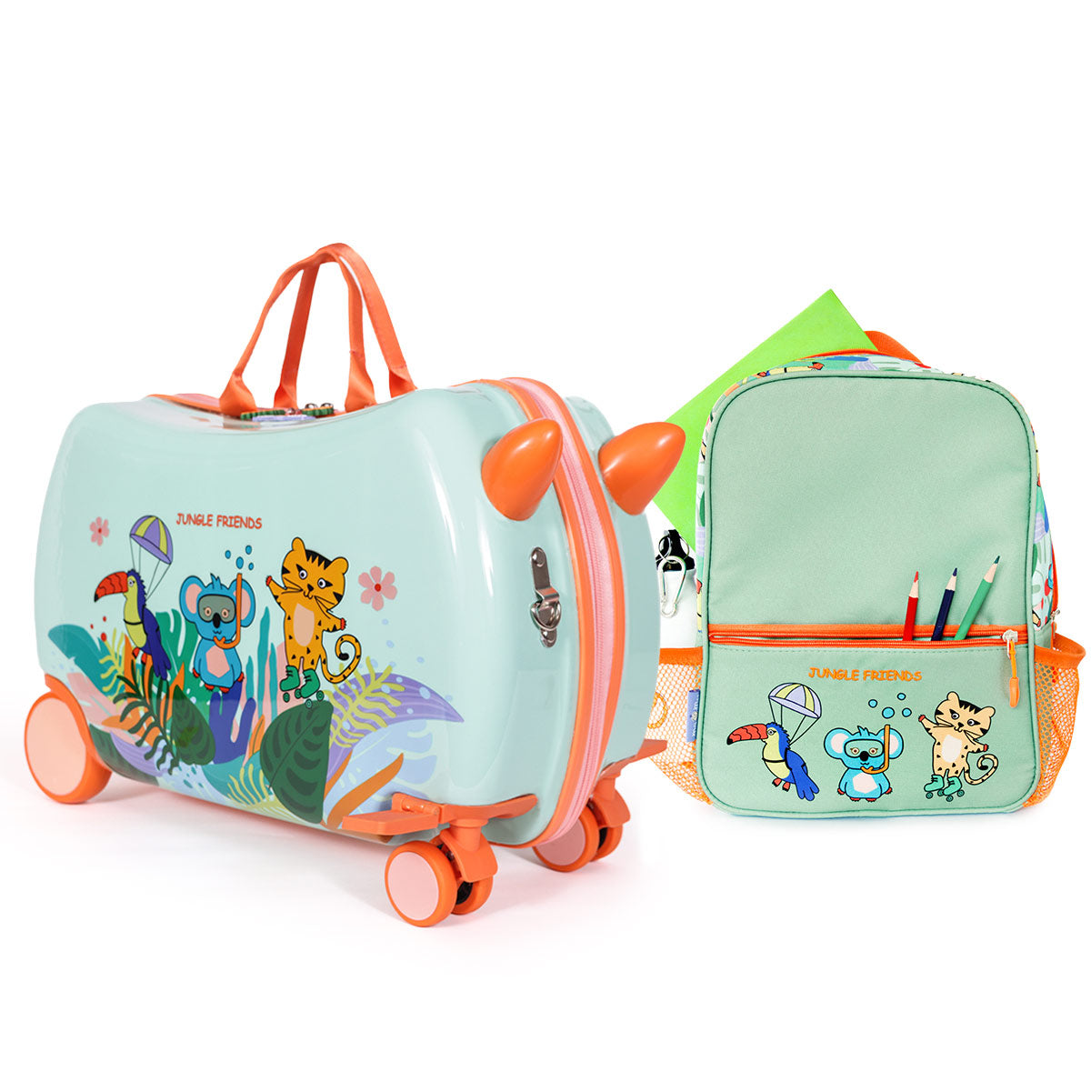 Milk&Moo Çocuk Sırt Çantası ve Binilebilir Valiz Seti Jungle Friends