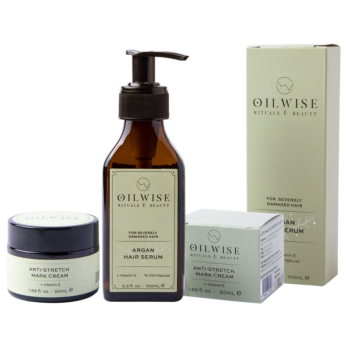 Oilwise Anti Stretch Cream & Argan Hair Serum Set