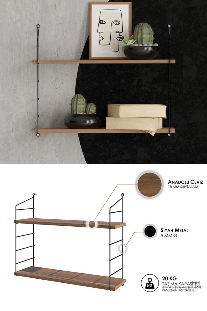 Decormet Armoni Raf Seti 2 Raflı 200*720 Ceviz