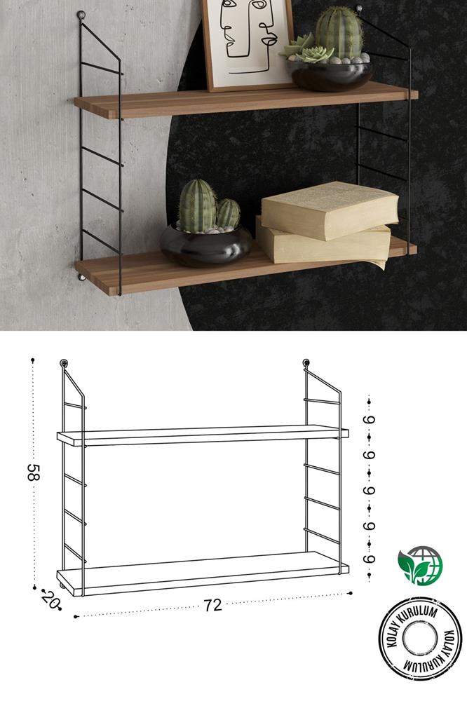 Decormet Armoni Raf Seti 2 Raflı 200*720 Ceviz