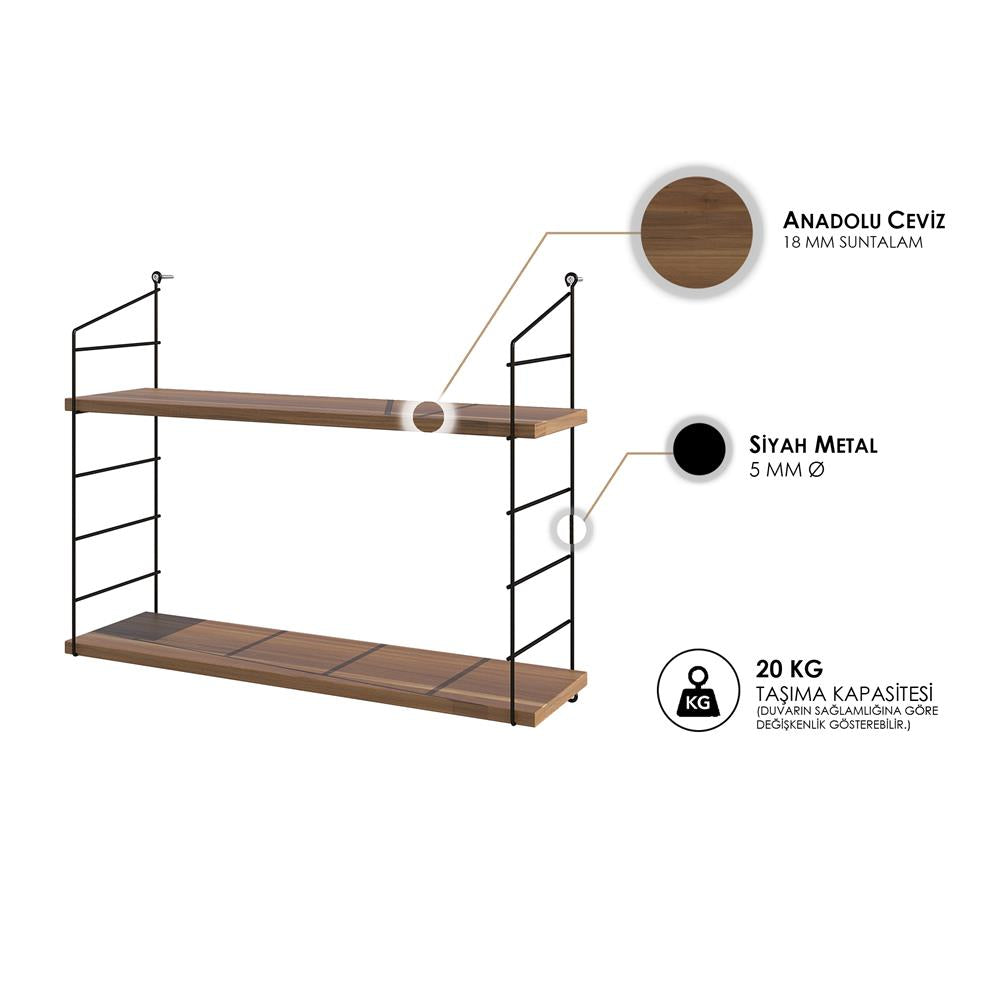 Decormet Armoni Raf Seti 2 Raflı 200*720 Ceviz