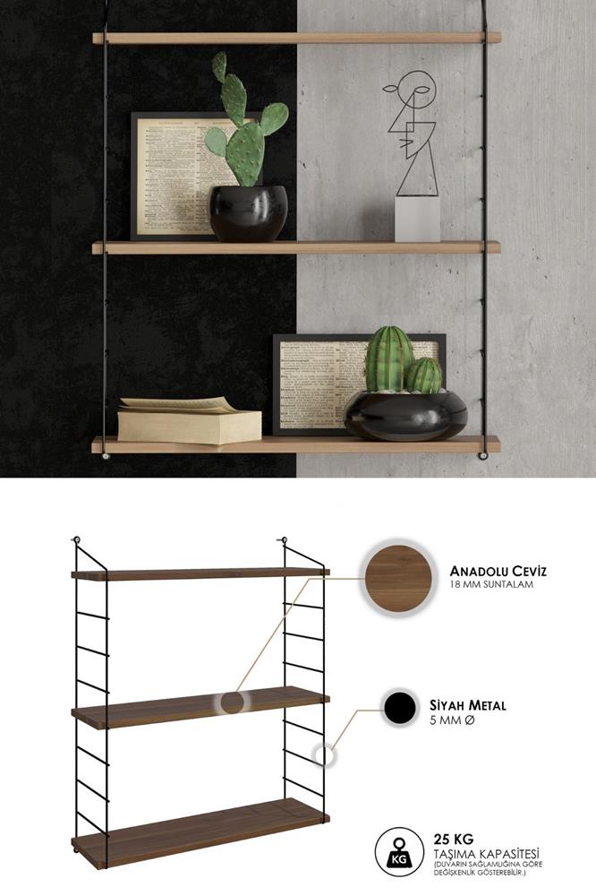 Decormet Armoni Raf Seti 3 Raflı 200*720 Ceviz