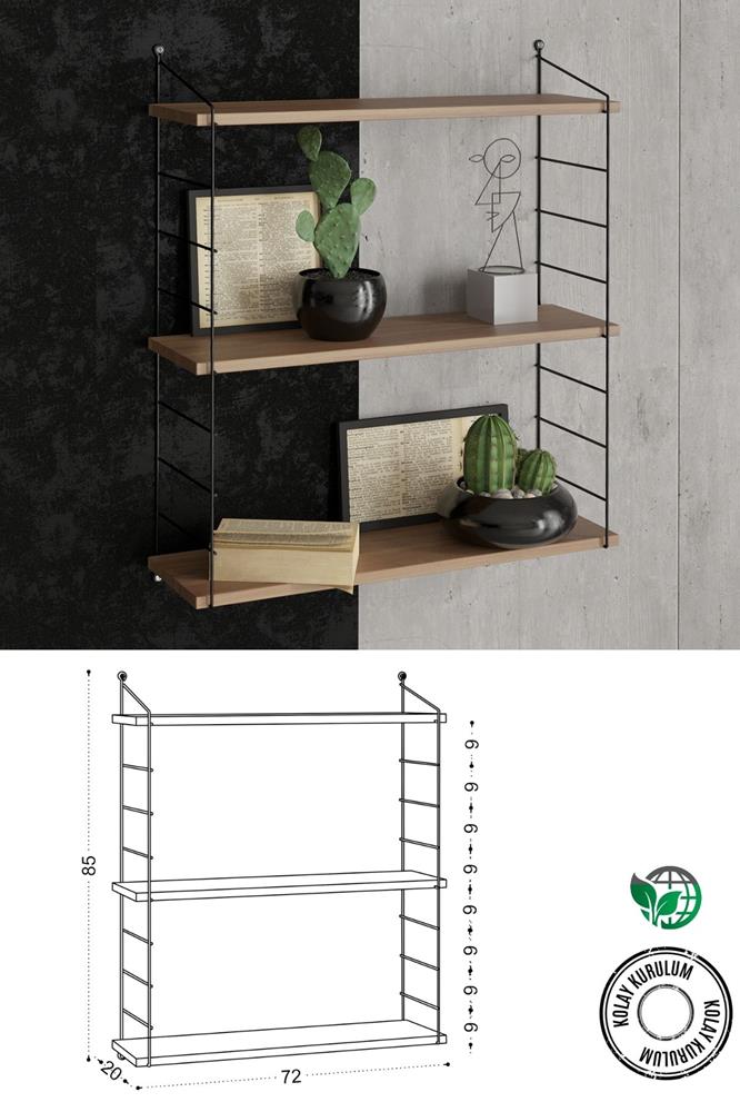 Decormet Armoni Raf Seti 3 Raflı 200*720 Ceviz