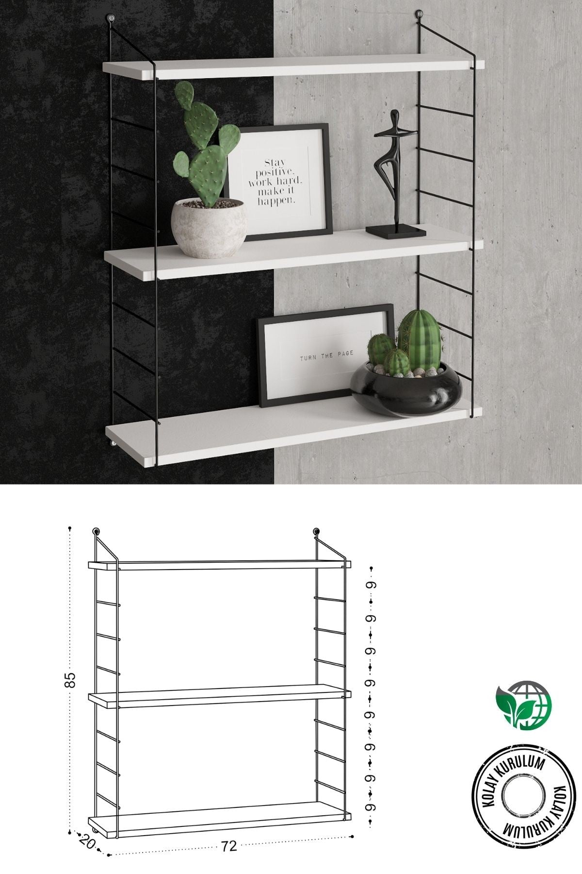 Decormet Armoni Raf Seti 3 Raflı 200*720  Beyaz
